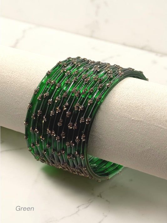 Nadia نادية Premium Quality Glass Bangles in Size 2.2, 2.4, 2.6, 2.8 - Green