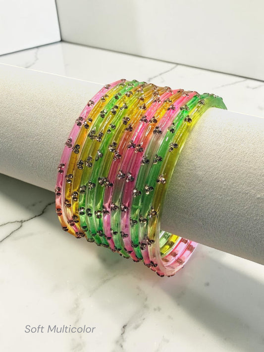 Nadia نادية Premium Quality Glass Bangles in Size 2.2, 2.4, 2.6, 2.8 - Soft Multicolor