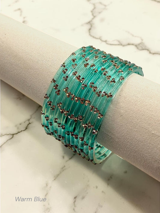 Nadia نادية Premium Quality Glass Bangles in Size 2.2, 2.4, 2.6, 2.8 - Warm Blue