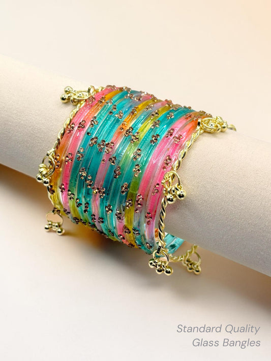 Pastel Rainbow Kashmiri Glass Bangles in Sizes 2.4, 2.6, 2.8