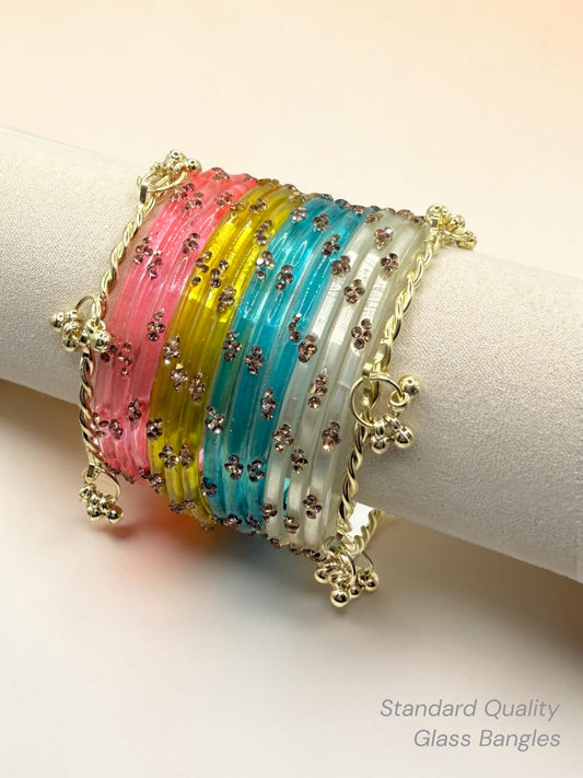 Cotton Candy Kashmiri Glass Bangle Stack in Sizes 2.2, 2.4, 2.6, 2.8