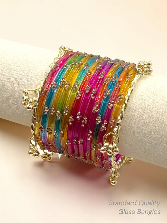 Colorful Rainbow Kashmiri Glass Bangles in Sizes 2.4, 2.6, 2.8