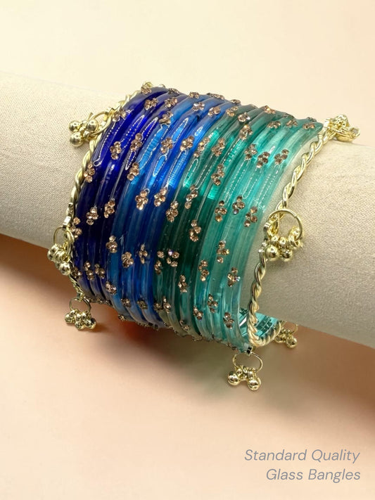 Blue Skies Kashmiri Glass Bangle Stack in Sizes 2.4, 2.6, 2.8