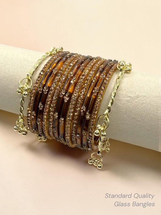 Chocolate Kashmiri Glass Bangle Stack in Sizes 2.4 and 2.8