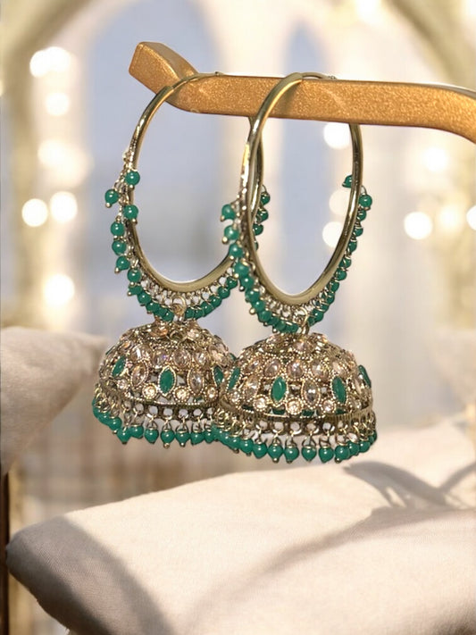Mirza ميرزا Polki Jhumkay Hoops in Green