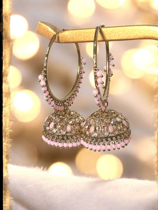 Mirza ميرزا Polki Jhumkay Hoops in Pink