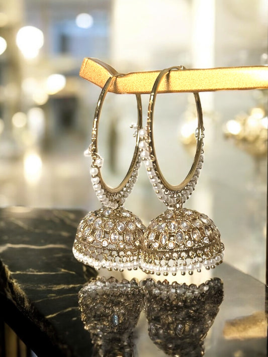 Mirza ميرزا Polki Jhumkay Hoops in White Gold