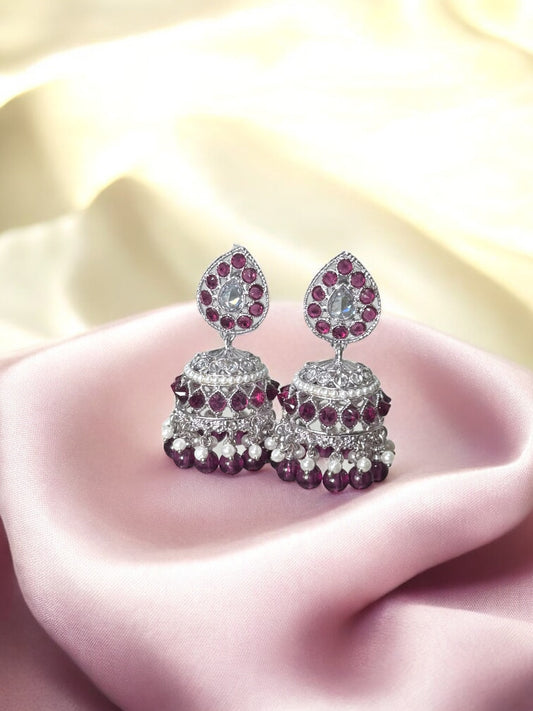 Mahaam مها‍م Polki Jhumkay in Silver and Purple